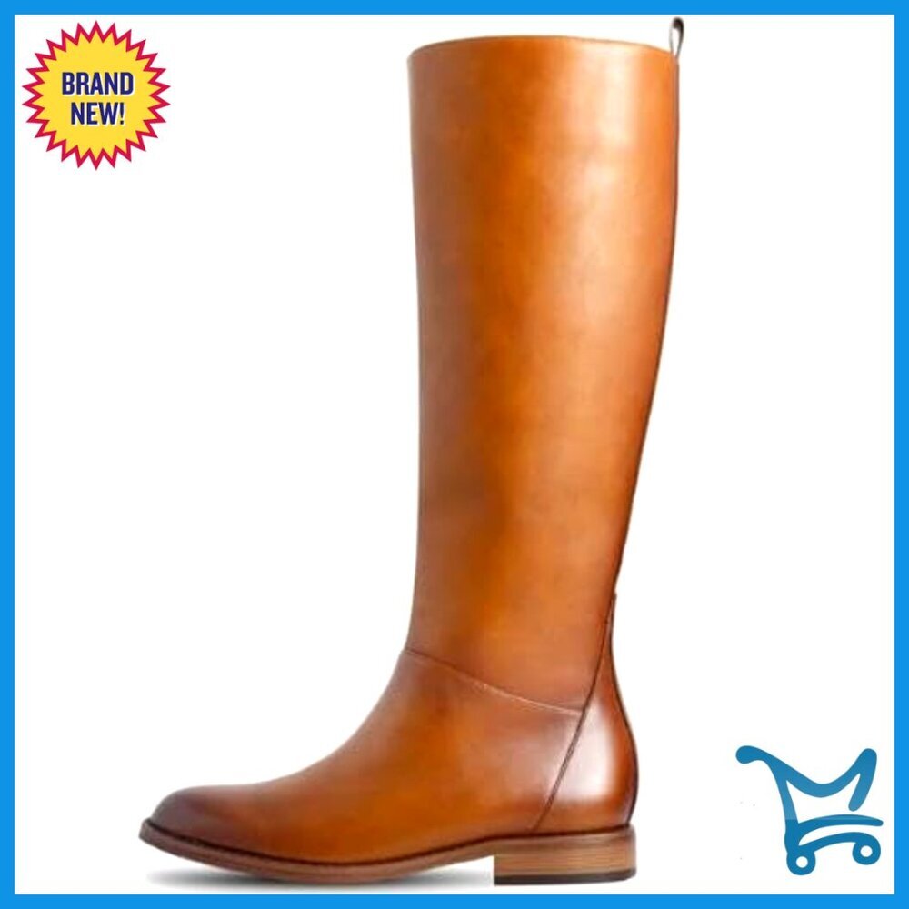 Knee High Flat Boots Round Toe Low Heel Side Zipper Riding Boots - Picture 5 of 7